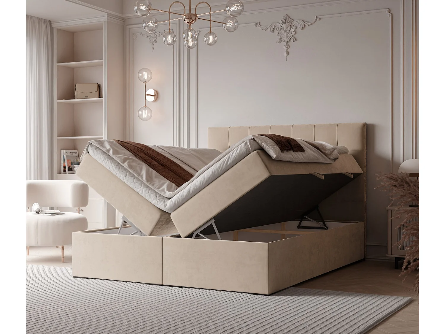 Lit continental rembourré avec surmatelas, crème - 140x200 - IMPERIAL