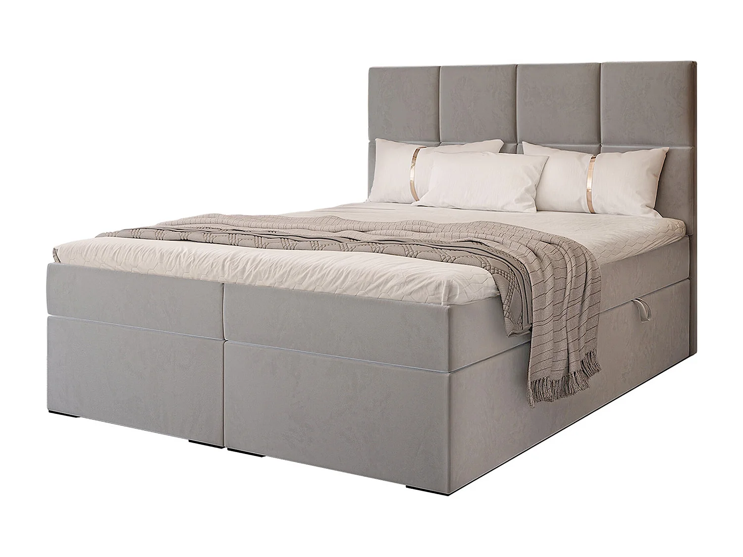 Lit continental rembourré avec surmatelas, gris - 200x200 - MAGNUS