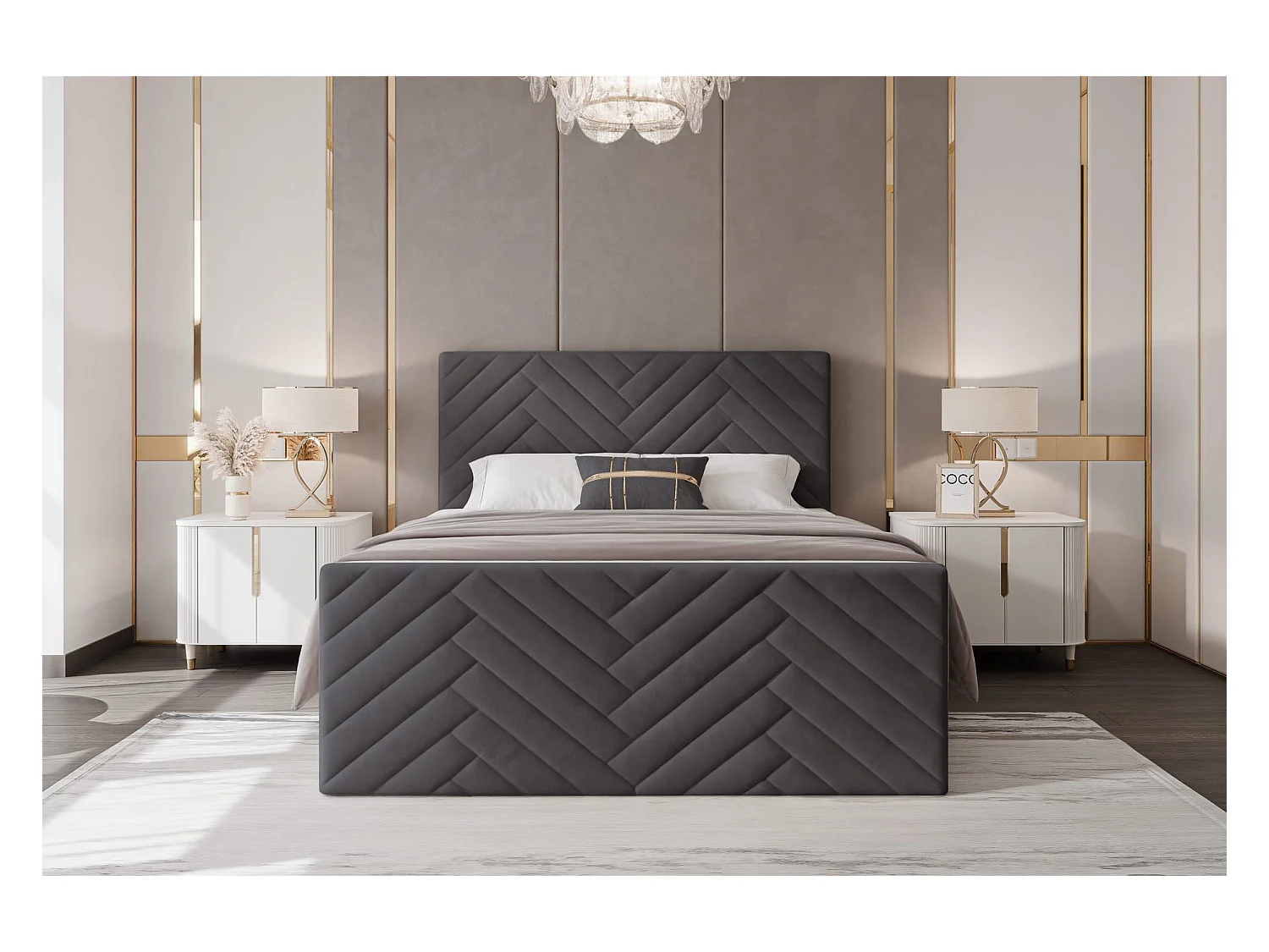 Lit continental rembourré avec surmatelas, gris anthracite - 180x200 - NEREA PLUS