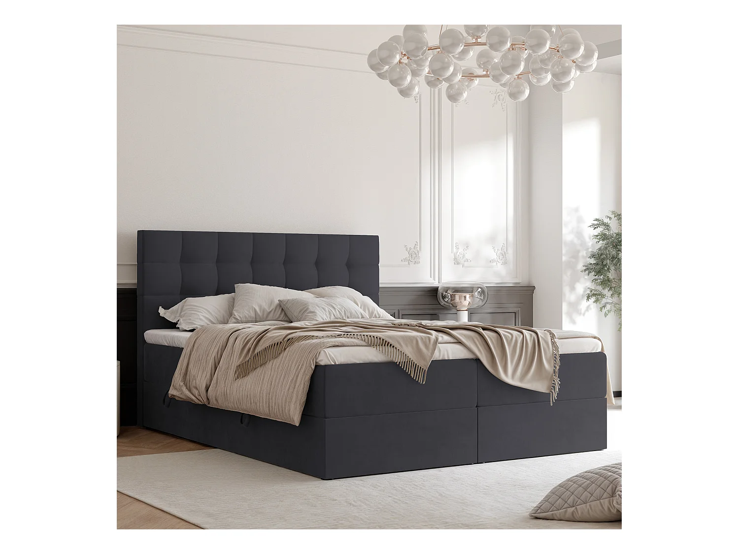 Lit continental rembourré avec surmatelas, gris anthracite - 140x200 - GRAND