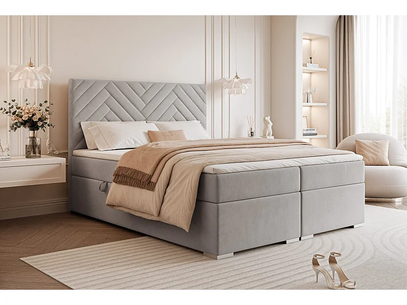 Lit continental rembourré avec surmatelas, gris clair - 200x200 - NEREA