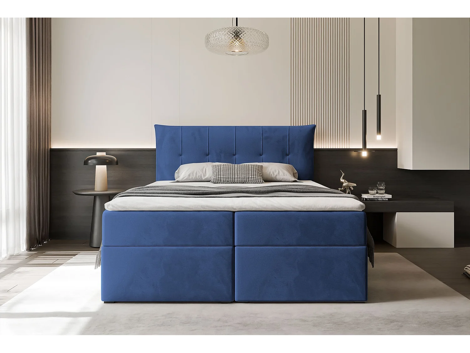 Lit continental rembourré avec surmatelas, bleu - 160x200 - CHESTER