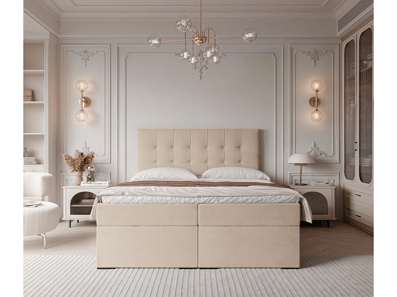 Lit continental rembourré avec surmatelas, crème - 180x200 - IMPERIAL