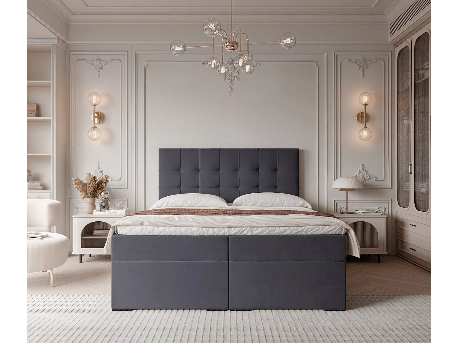 Lit continental rembourré avec surmatelas, gris anthracite - 180x200 - IMPERIAL