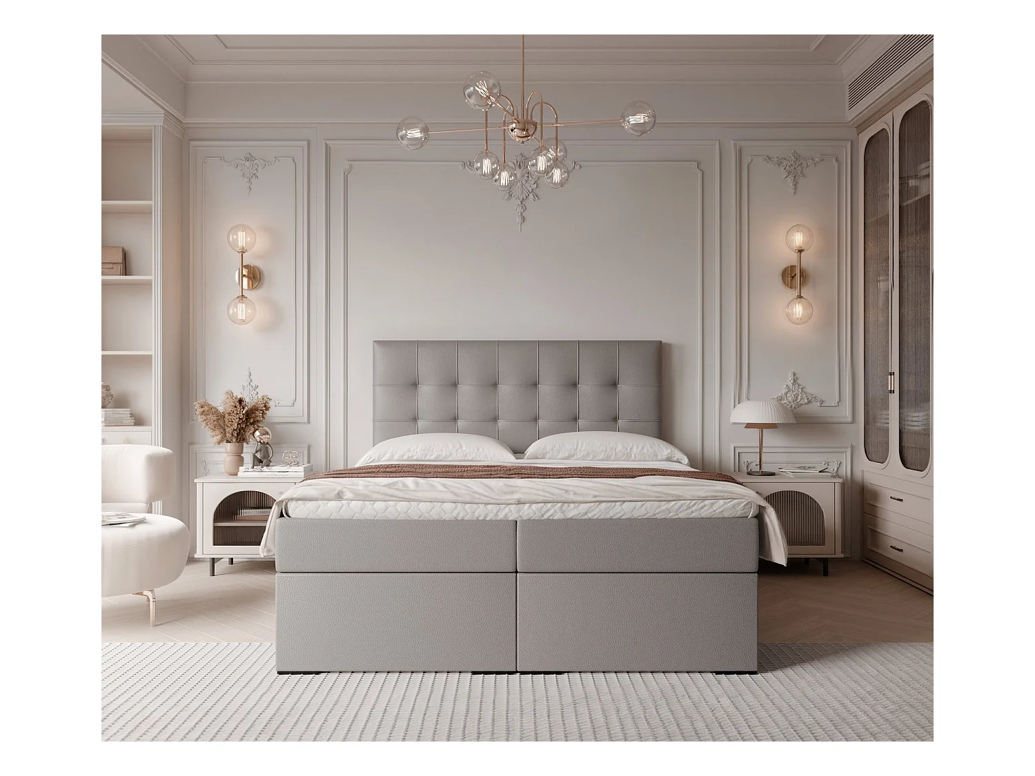 Lit continental rembourré avec surmatelas, gris  - 180x200 - IMPERIAL