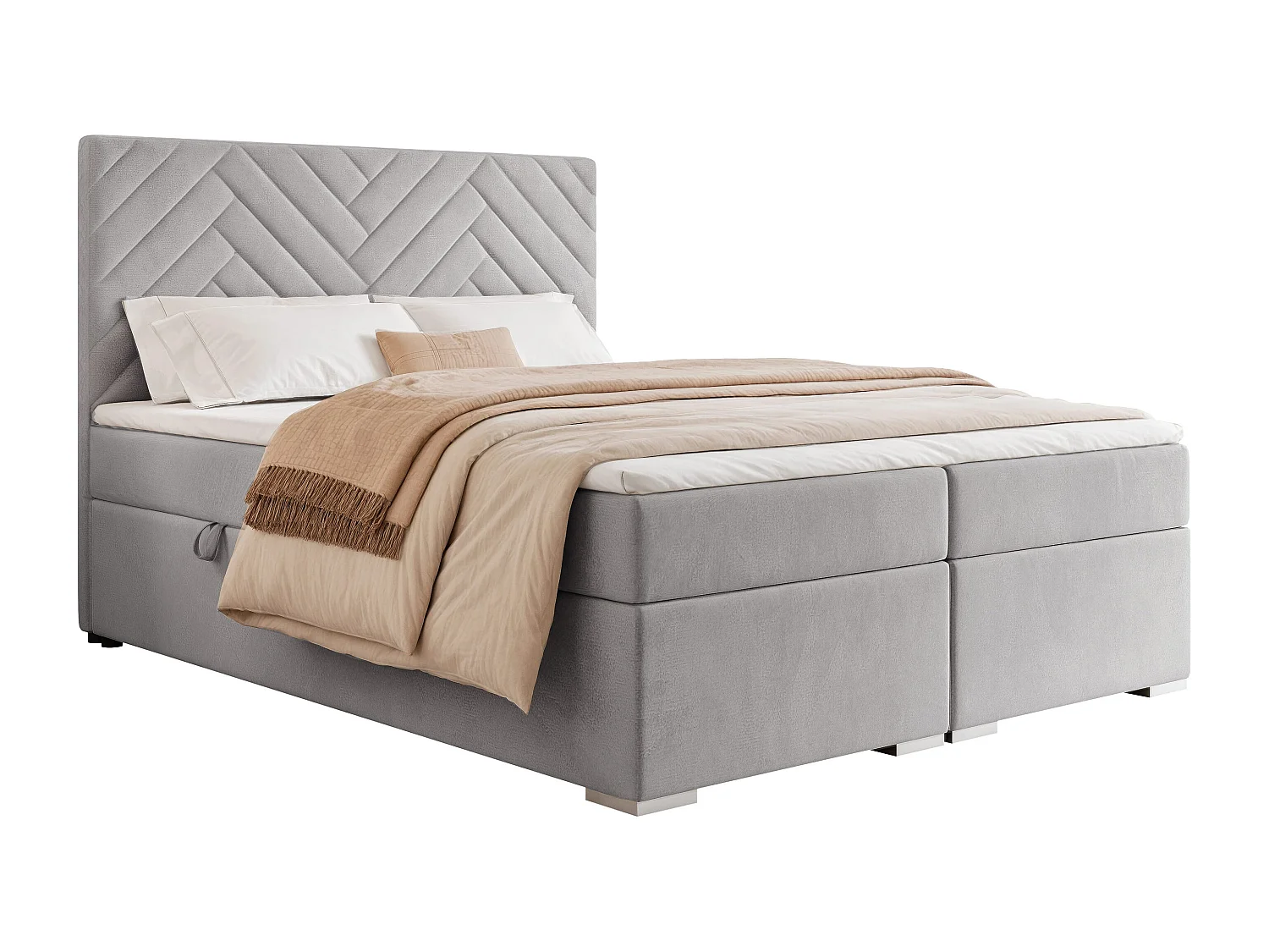 Lit continental rembourré avec surmatelas, gris - 180x200 - NEREA
