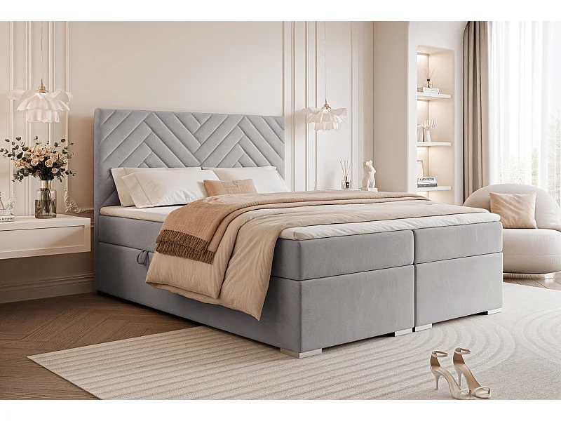 Lit continental rembourré avec surmatelas, gris - 180x200 - NEREA