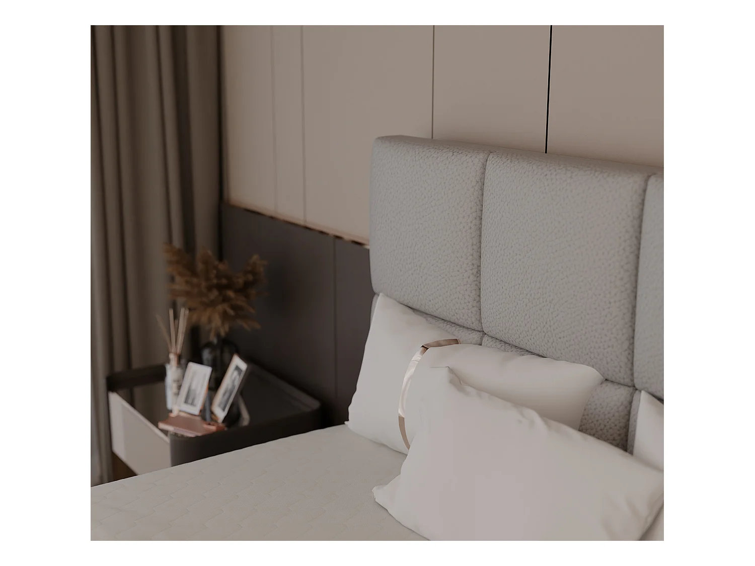 Lit continental rembourré avec surmatelas, gris  - 200x200 - MAGNUS