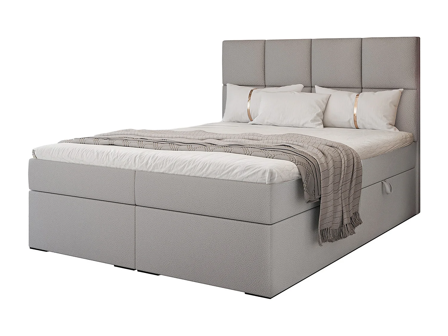 Lit continental rembourré avec surmatelas, gris  - 200x200 - MAGNUS