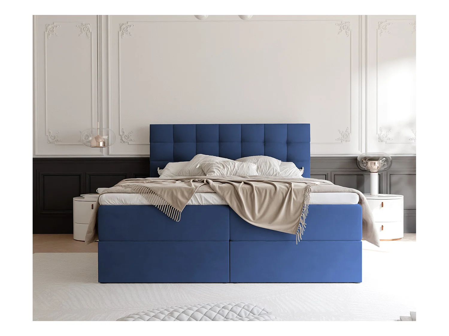 Lit continental rembourré avec surmatelas, bleu - 180x200 - GRAND