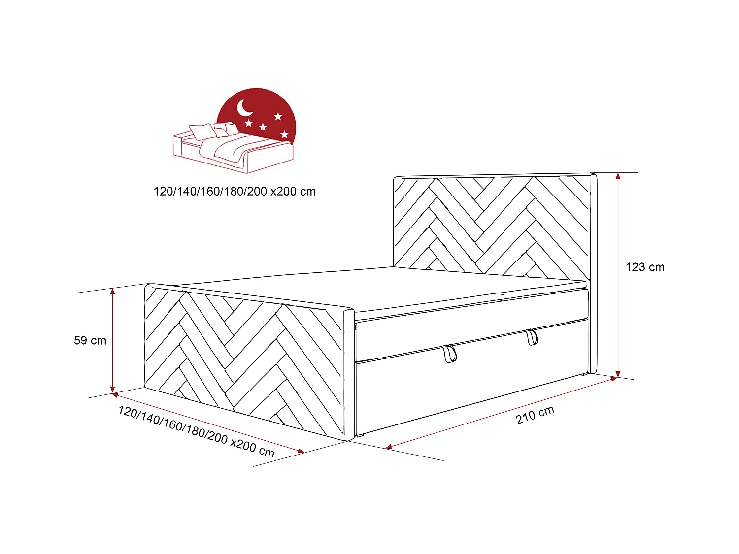 Lit continental rembourré avec surmatelas, noir  - 180x200 - NEREA PLUS