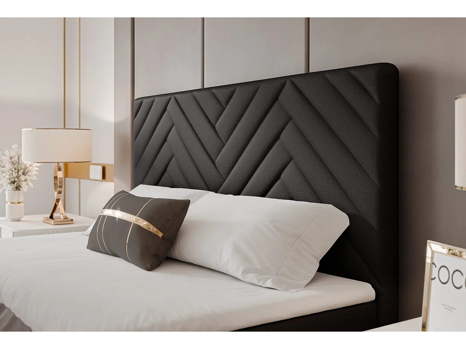 Lit continental rembourré avec surmatelas, noir  - 180x200 - NEREA PLUS