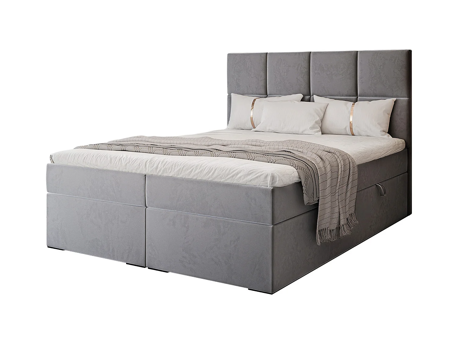 Lit continental rembourré avec surmatelas, gris clair - 140x200 - MAGNUS