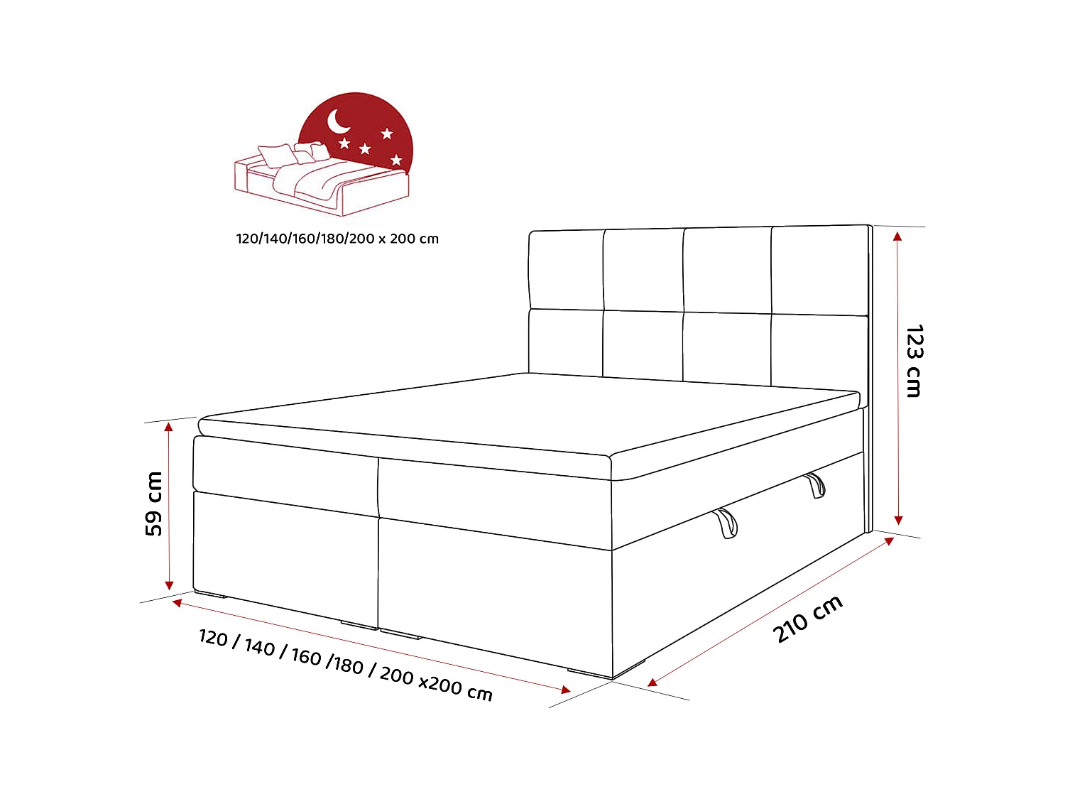 Lit continental rembourré avec surmatelas, gris clair - 140x200 - MAGNUS