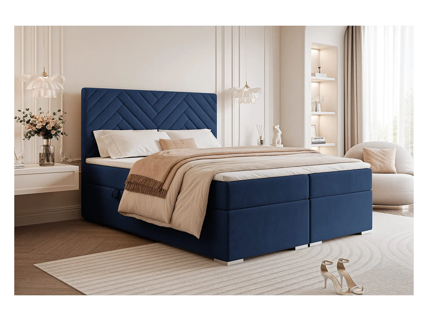 Lit continental rembourré avec surmatelas, bleu - 180x200 - NEREA