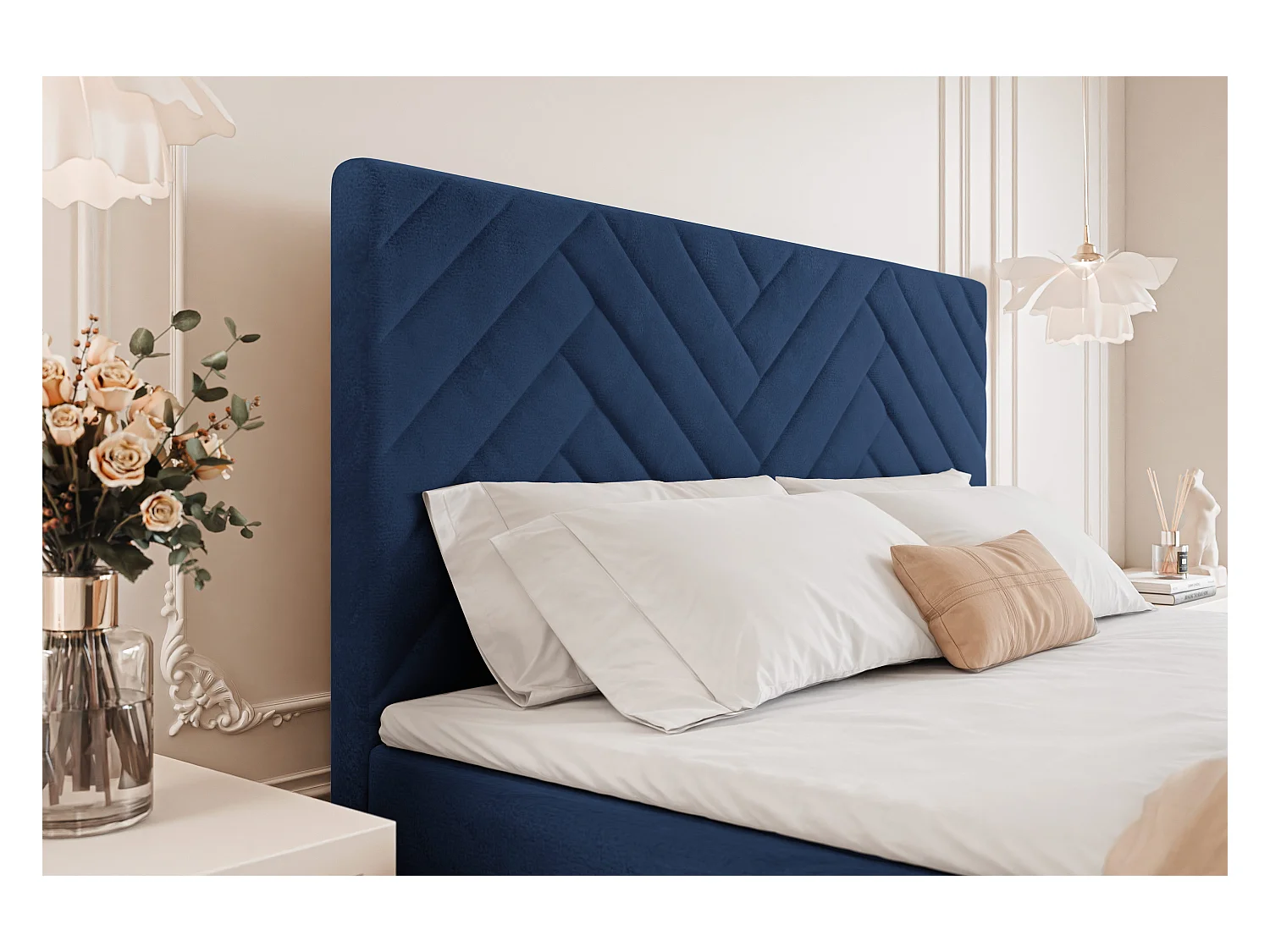 Lit continental rembourré avec surmatelas, bleu - 180x200 - NEREA