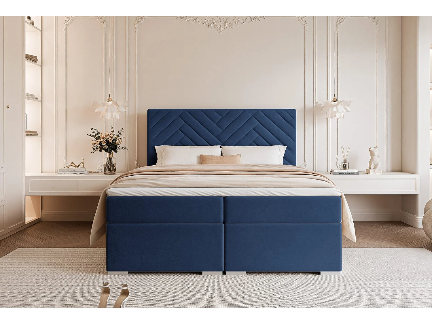 Lit continental rembourré avec surmatelas, bleu - 180x200 - NEREA
