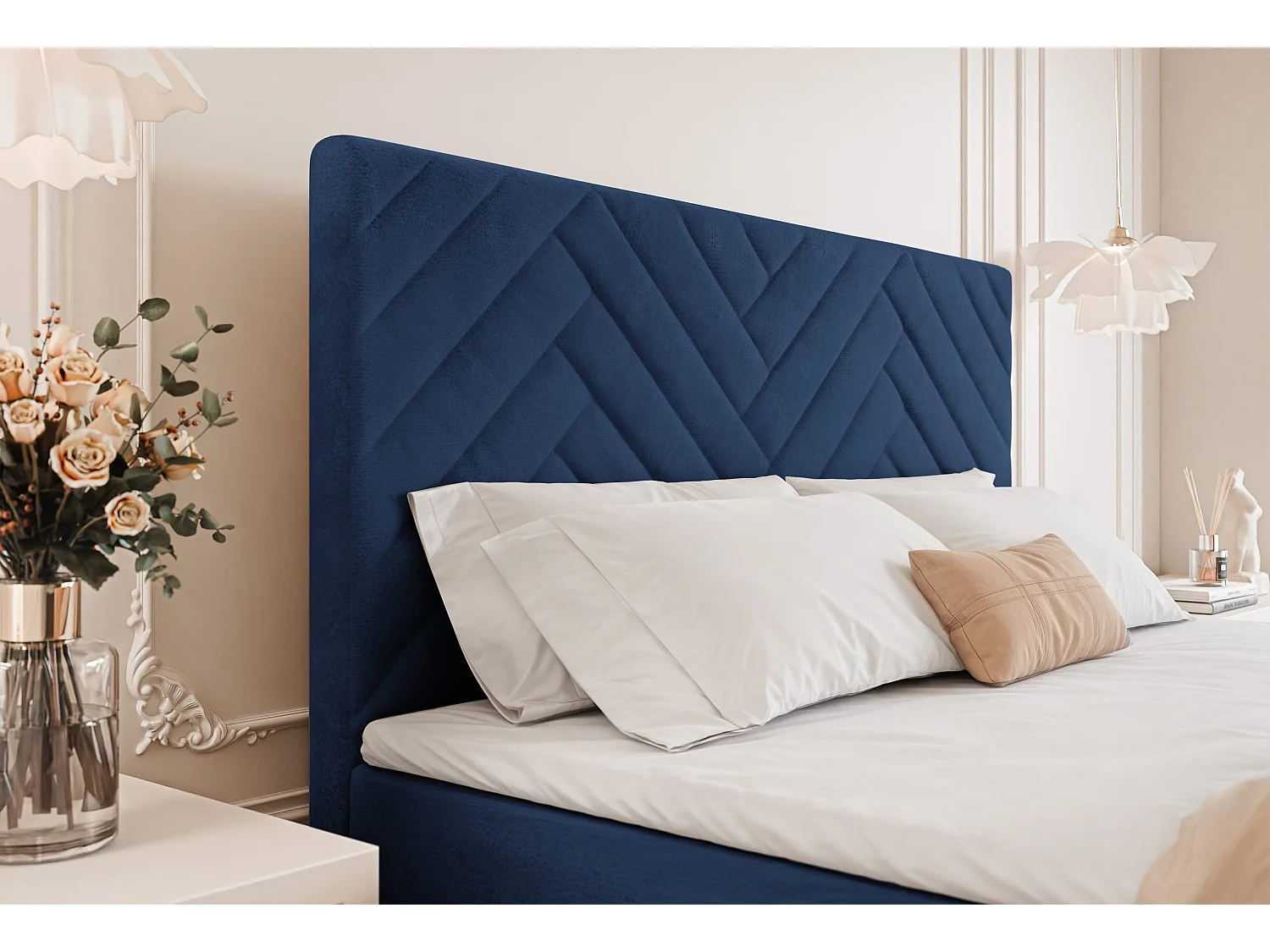 Lit continental rembourré avec surmatelas, bleu - 180x200 - NEREA