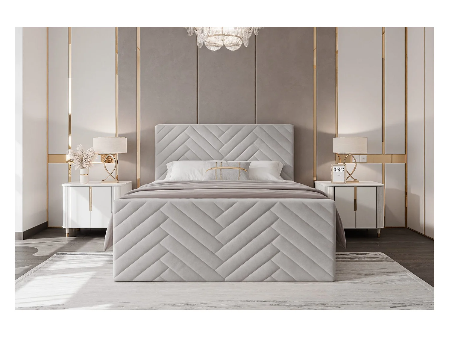 Lit continental rembourré avec surmatelas, gris - 180x200 - NEREA PLUS