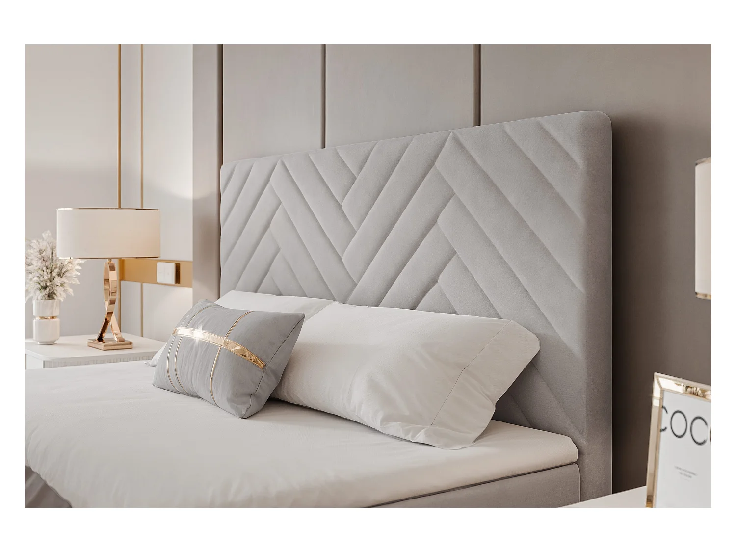 Lit continental rembourré avec surmatelas, gris - 180x200 - NEREA PLUS