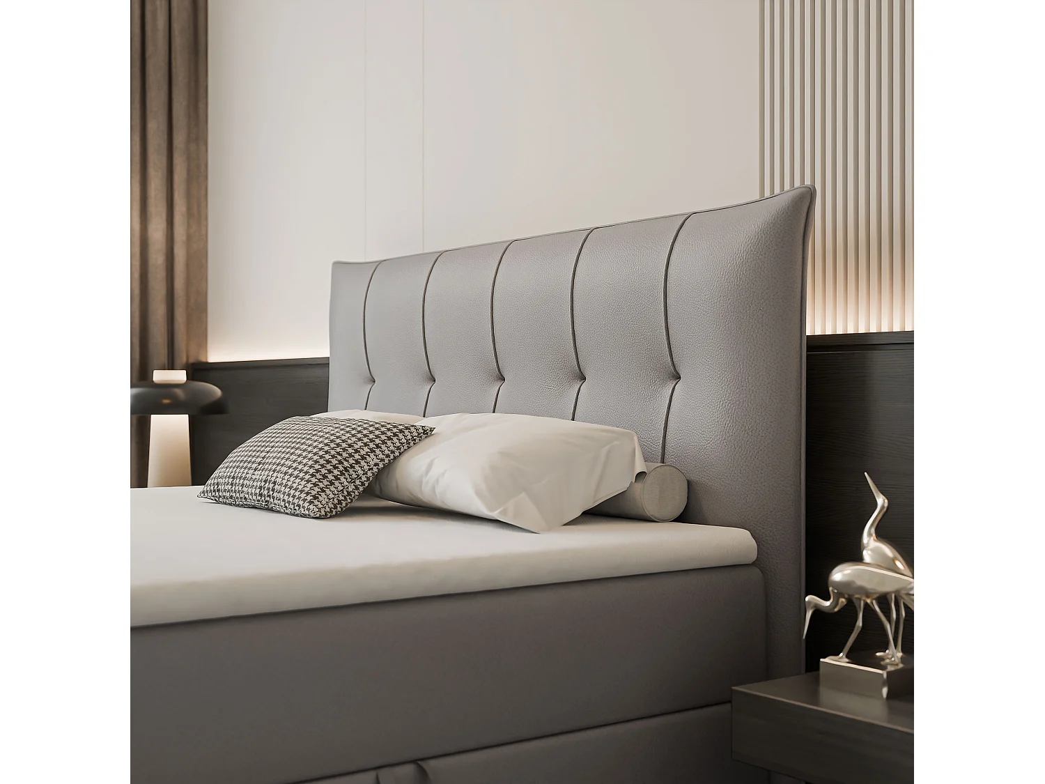 Lit continental rembourré avec surmatelas, gris  - 180x200 - CHESTER