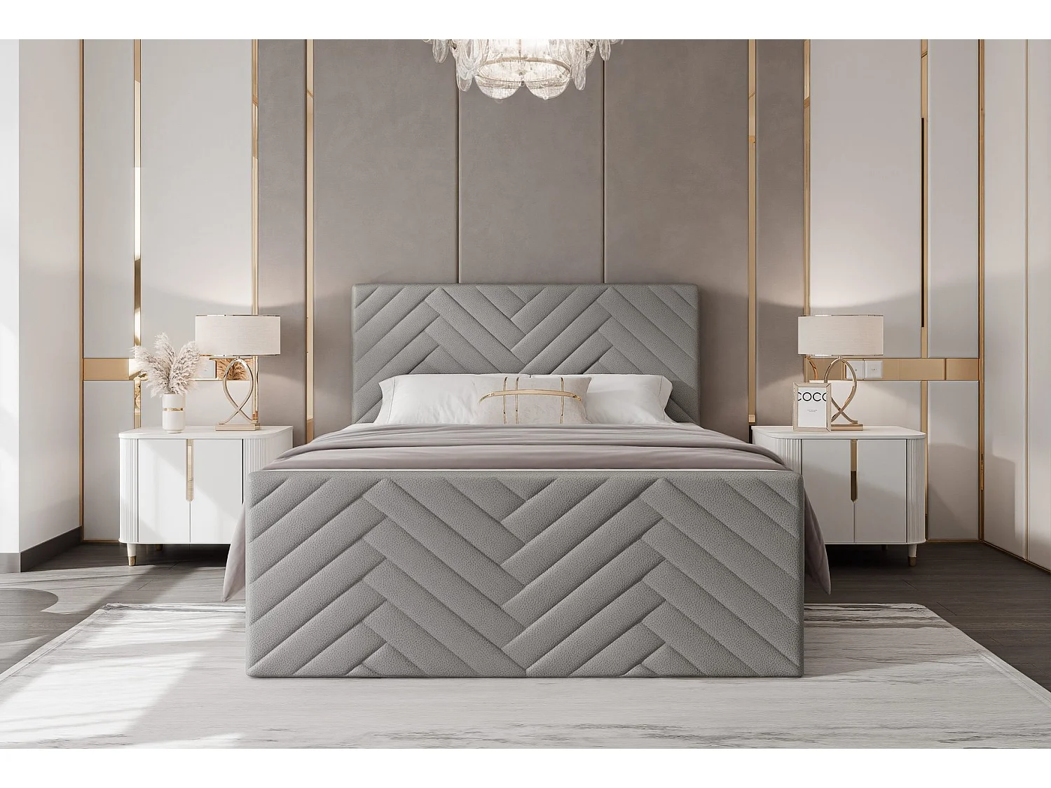 Lit continental rembourré avec surmatelas, gris  - 160x200 - NEREA PLUS