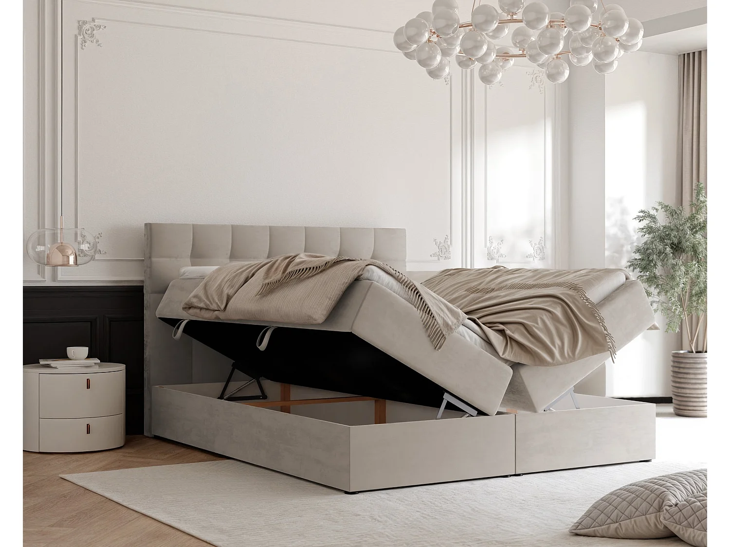 Lit continental rembourré avec surmatelas, beige - 180x200 - GRAND