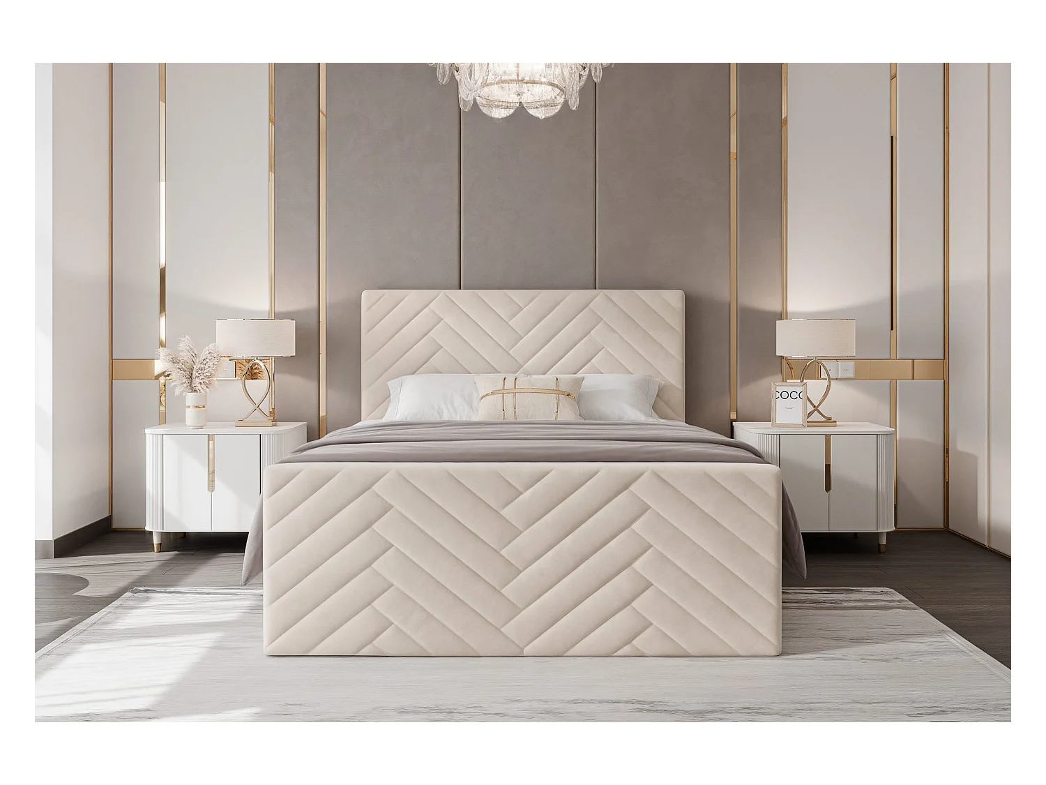 Lit continental rembourré avec surmatelas, beige - 200x200 - NEREA PLUS