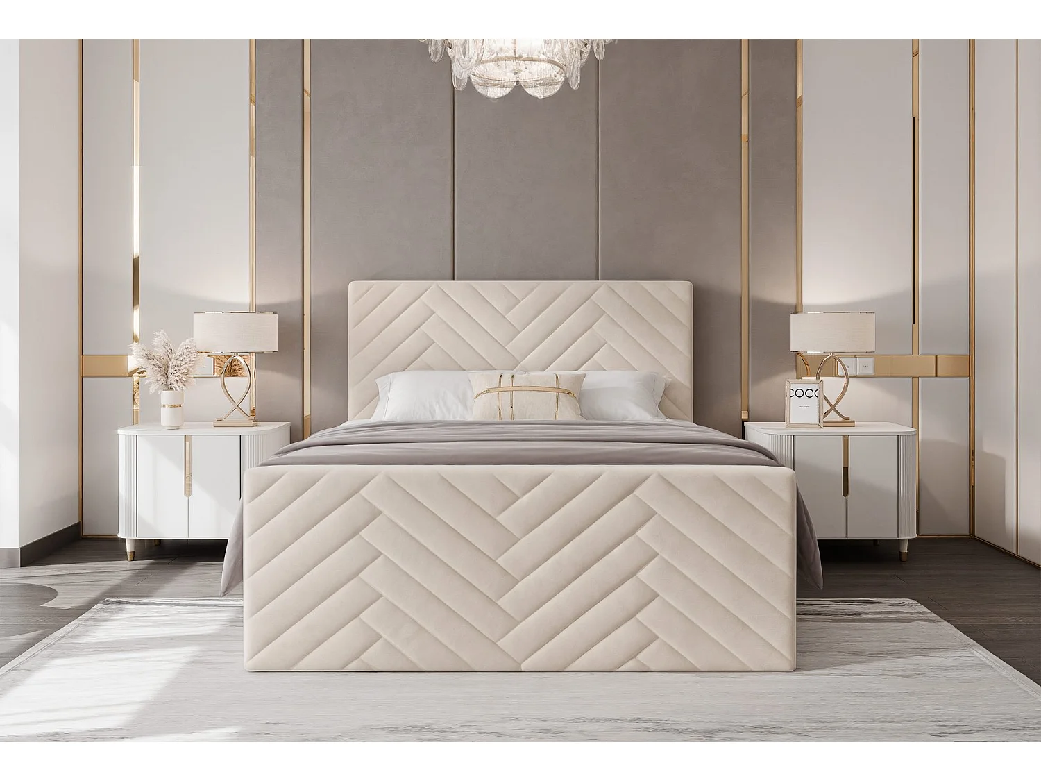 Lit continental rembourré avec surmatelas, beige - 200x200 - NEREA PLUS