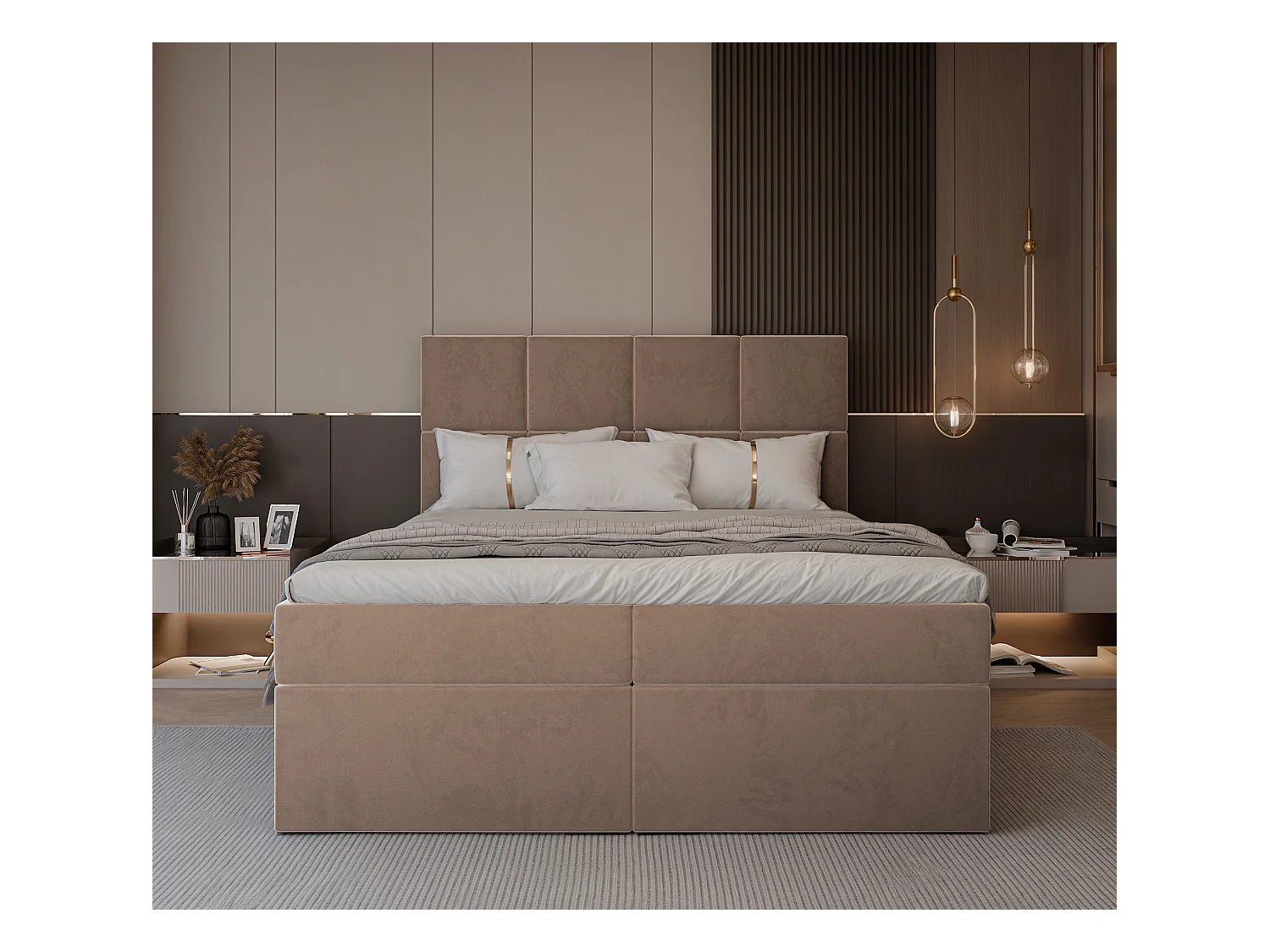 Lit continental rembourré avec surmatelas, marron - 180x200 - MAGNUS