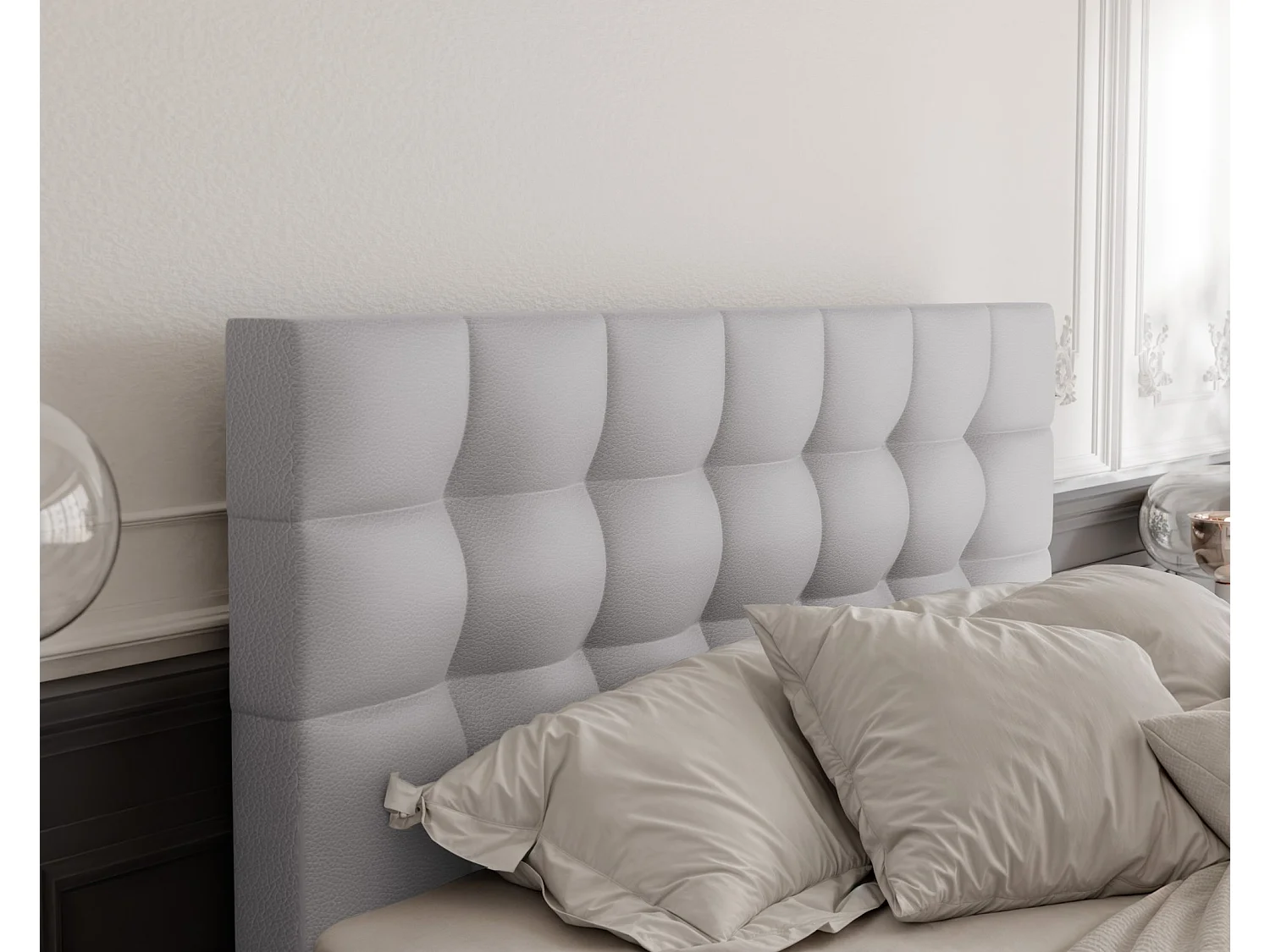 Lit continental rembourré avec surmatelas, gris  - 200x200 - GRAND