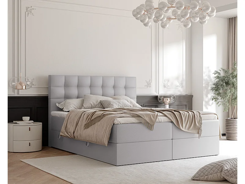 Lit continental rembourré avec surmatelas, gris  - 200x200 - GRAND