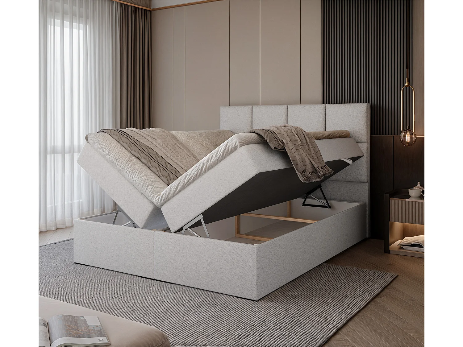 Lit continental rembourré avec surmatelas, blanc  - 140x200 - MAGNUS