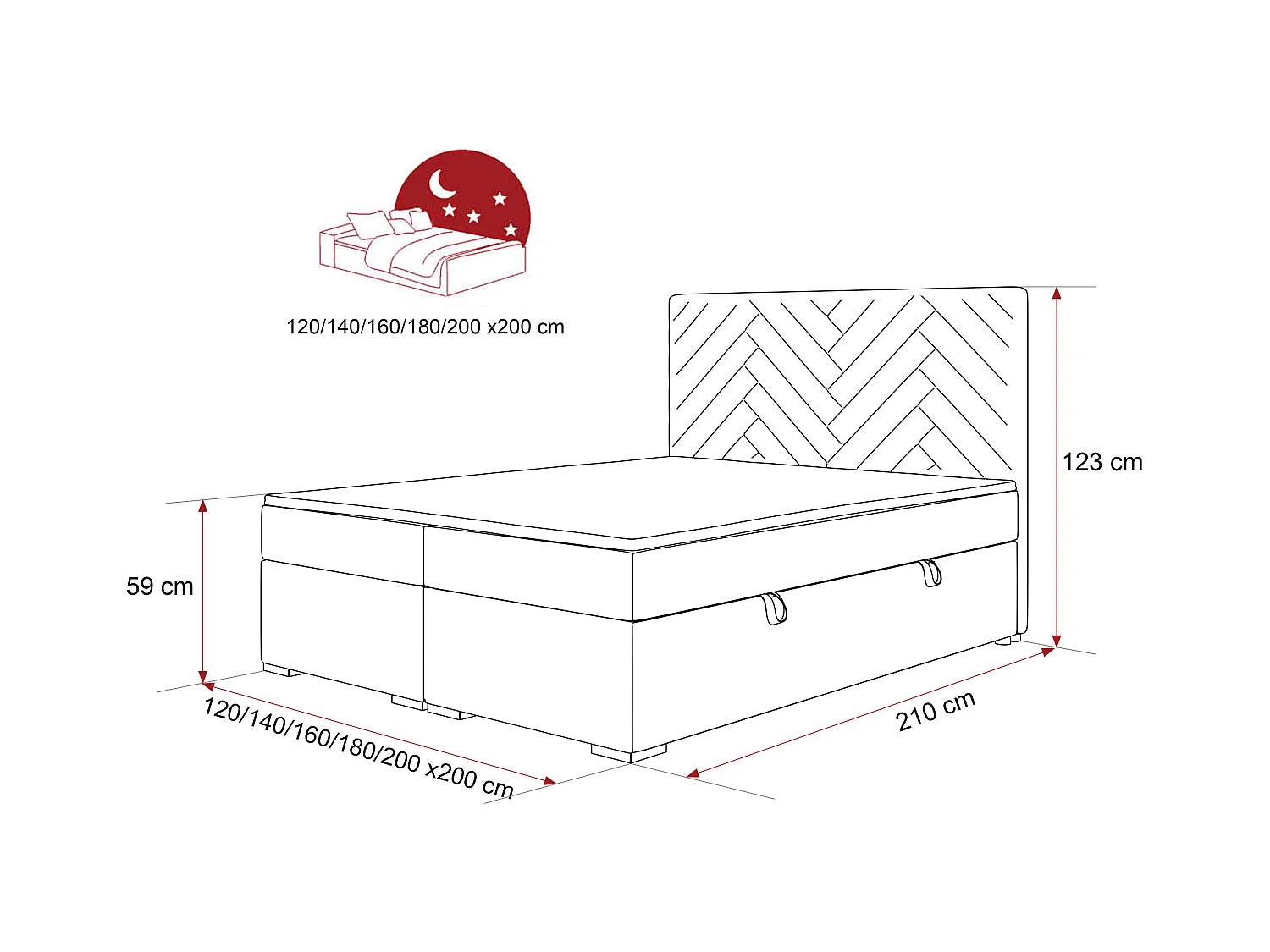 Lit continental rembourré avec surmatelas, crème - 180x200 - NEREA