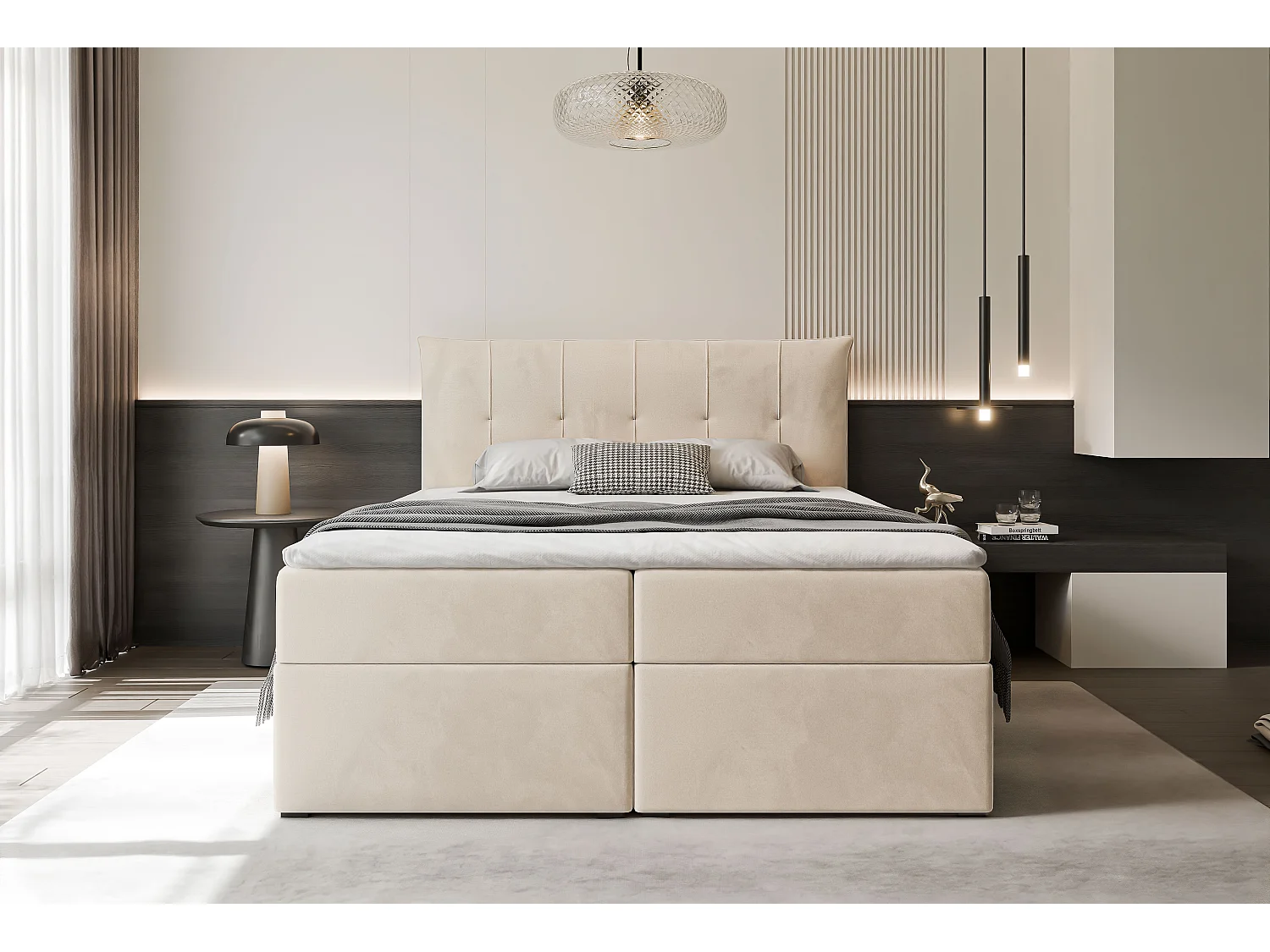 Lit continental rembourré avec surmatelas, beige - 160x200 - CHESTER