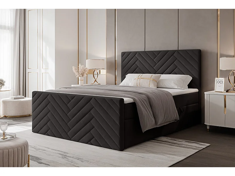 Lit continental rembourré avec surmatelas, noir - 120x200 - NEREA PLUS