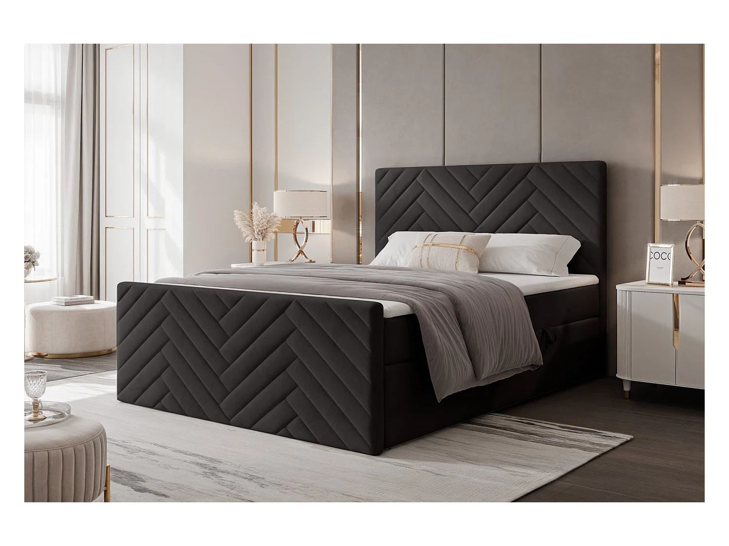 Lit continental rembourré avec surmatelas, noir - 120x200 - NEREA PLUS