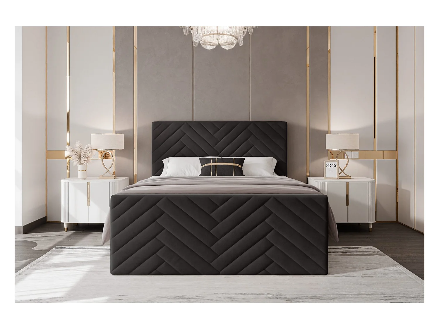 Lit continental rembourré avec surmatelas, noir - 120x200 - NEREA PLUS