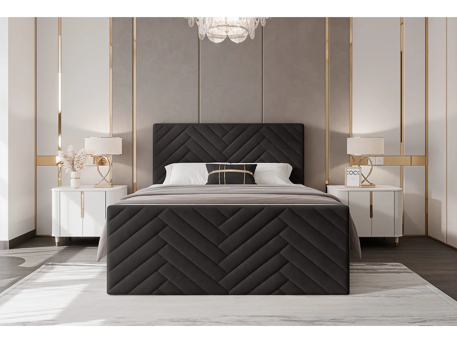 Lit continental rembourré avec surmatelas, noir - 120x200 - NEREA PLUS