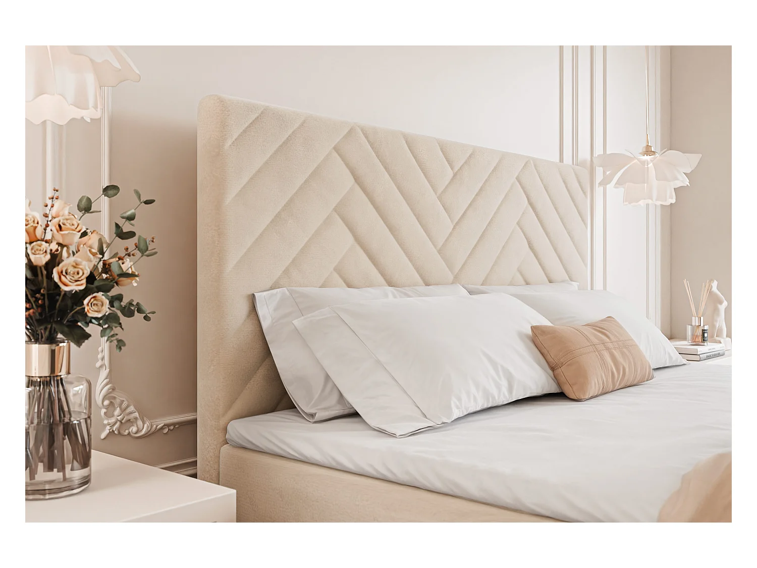 Lit continental rembourré avec surmatelas, beige - 140x200 - NEREA
