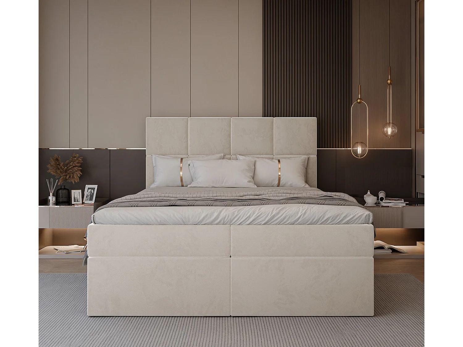 Lit continental rembourré avec surmatelas, beige - 140x200 - MAGNUS