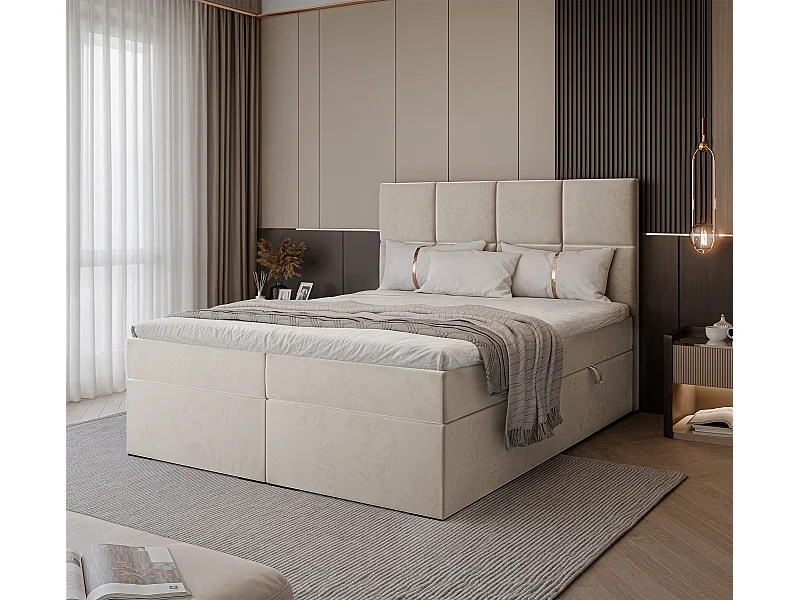 Lit continental rembourré avec surmatelas, beige - 140x200 - MAGNUS