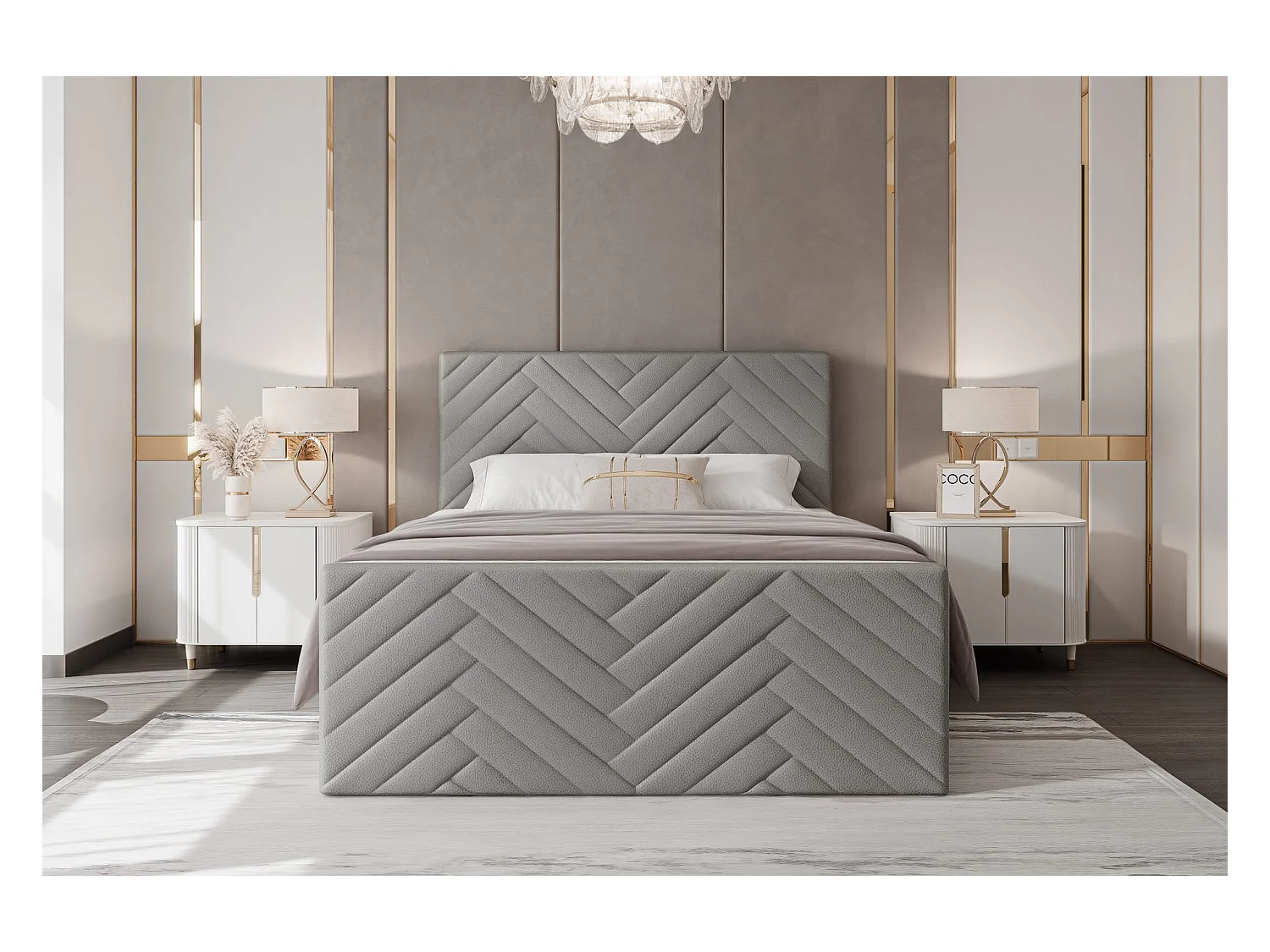 Lit continental rembourré avec surmatelas, gris  - 120x200 - NEREA PLUS