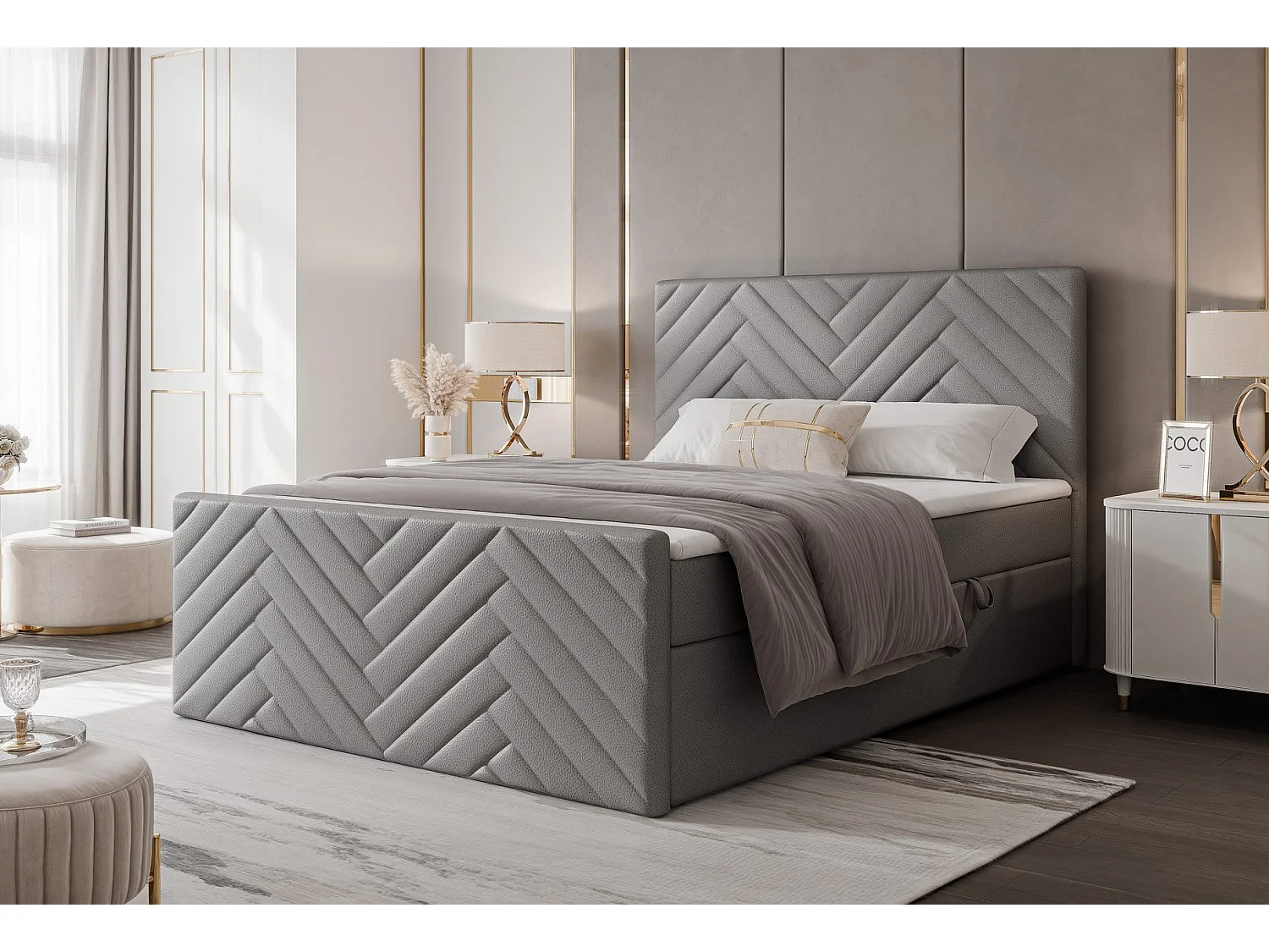 Lit continental rembourré avec surmatelas, gris  - 120x200 - NEREA PLUS