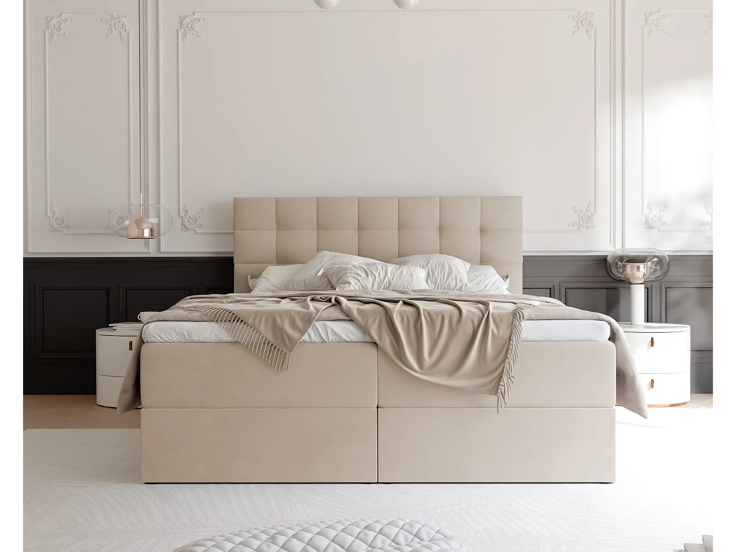 Lit continental rembourré avec surmatelas, crème - 160x200 - GRAND