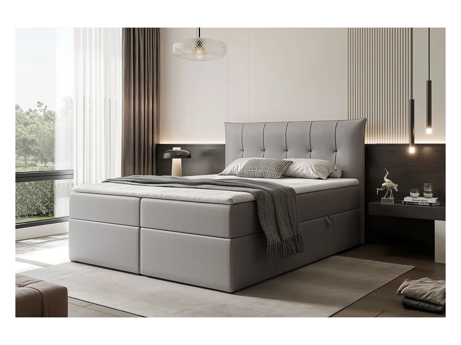 Lit continental rembourré avec surmatelas, gris  - 120x200 - CHESTER