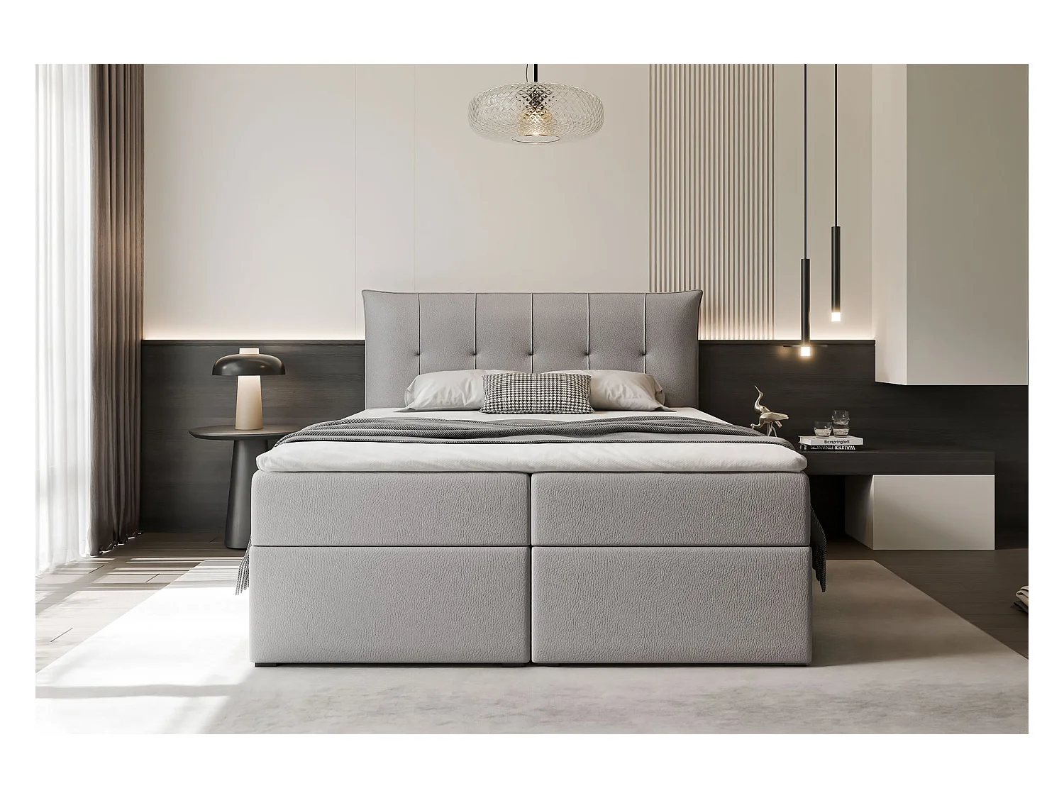 Lit continental rembourré avec surmatelas, gris  - 120x200 - CHESTER