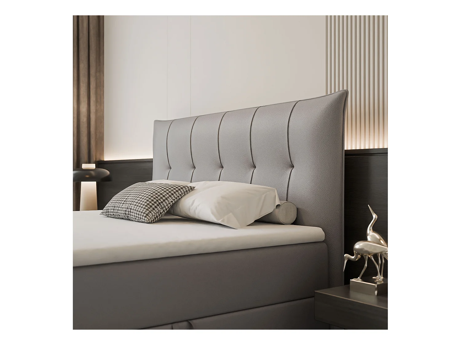 Lit continental rembourré avec surmatelas, gris  - 120x200 - CHESTER