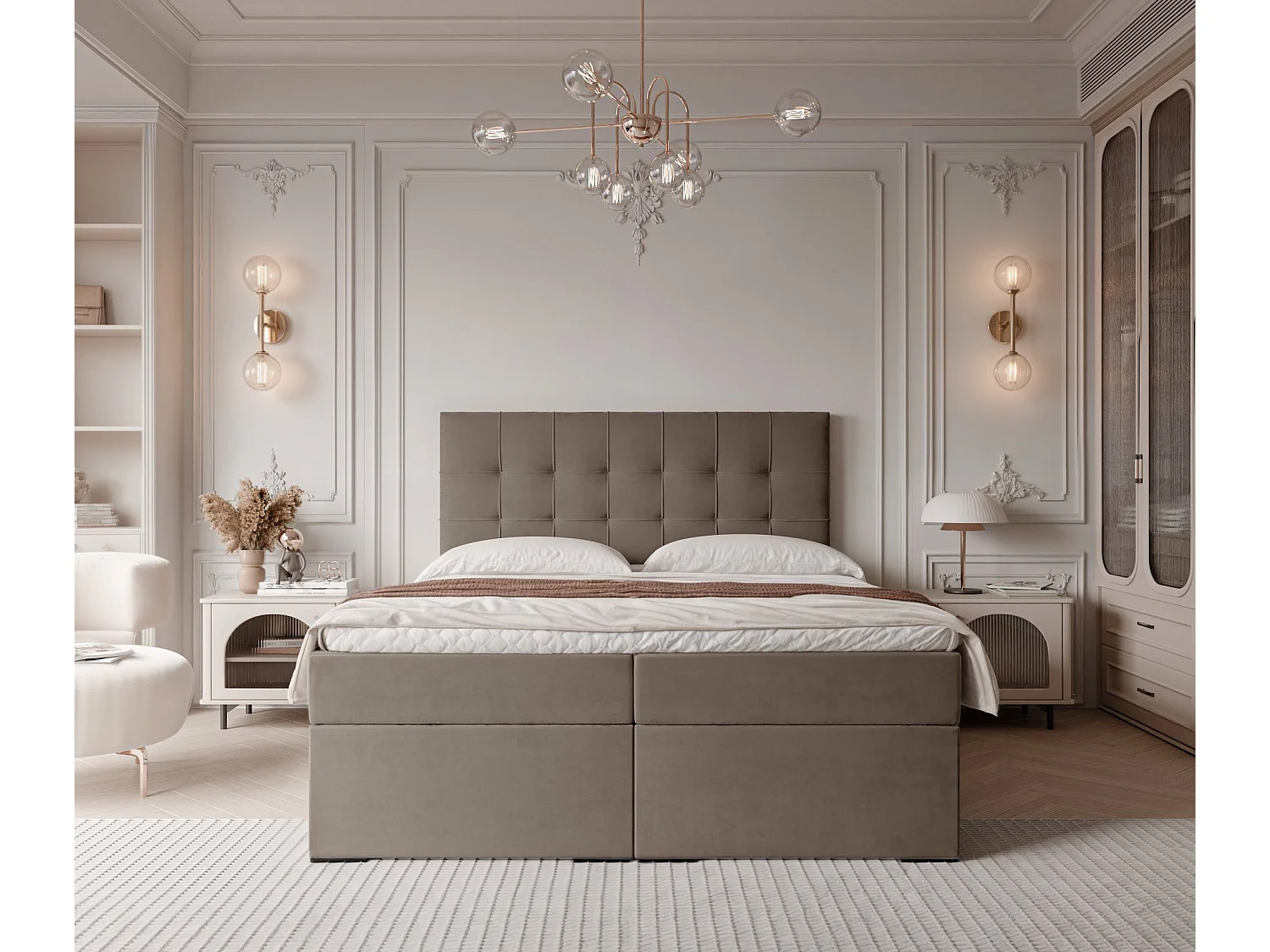 Lit continental rembourré avec surmatelas, marron - 200x200 - IMPERIAL