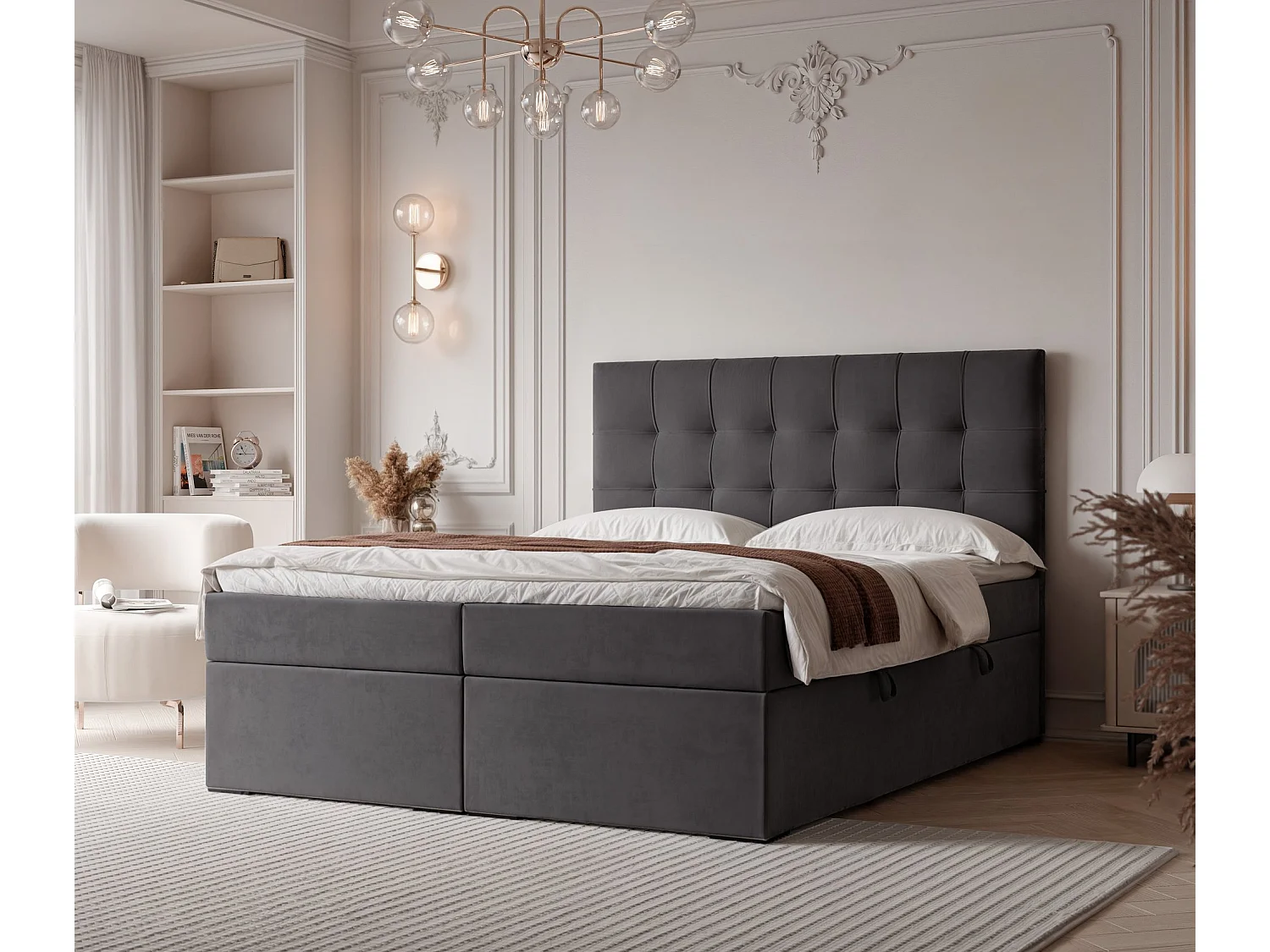 Lit continental rembourré avec surmatelas, gris anthracite - 160x200 - IMPERIAL